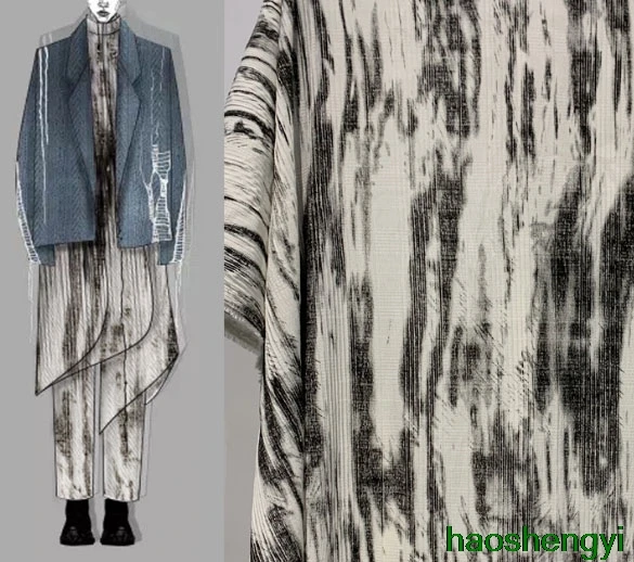 Белая хлопковая и льняная ткань в китайском стиле с рисунком чернил вертикальной