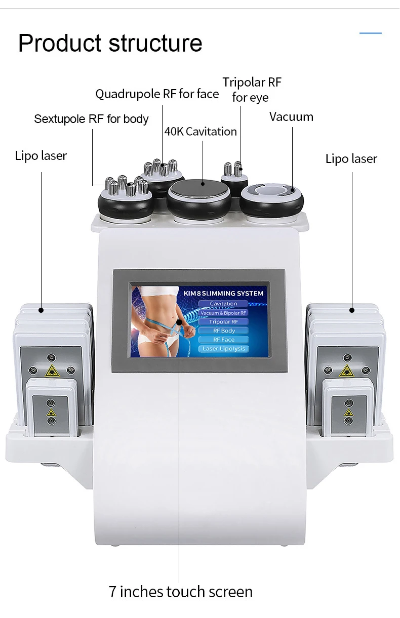 Professional 40K Ultrasonic 6 In 1 Cavitation Vacuum Radio Frequency 8 Pads Lipo Laser Slimming Machine Face Lifting Skincare | Красота и