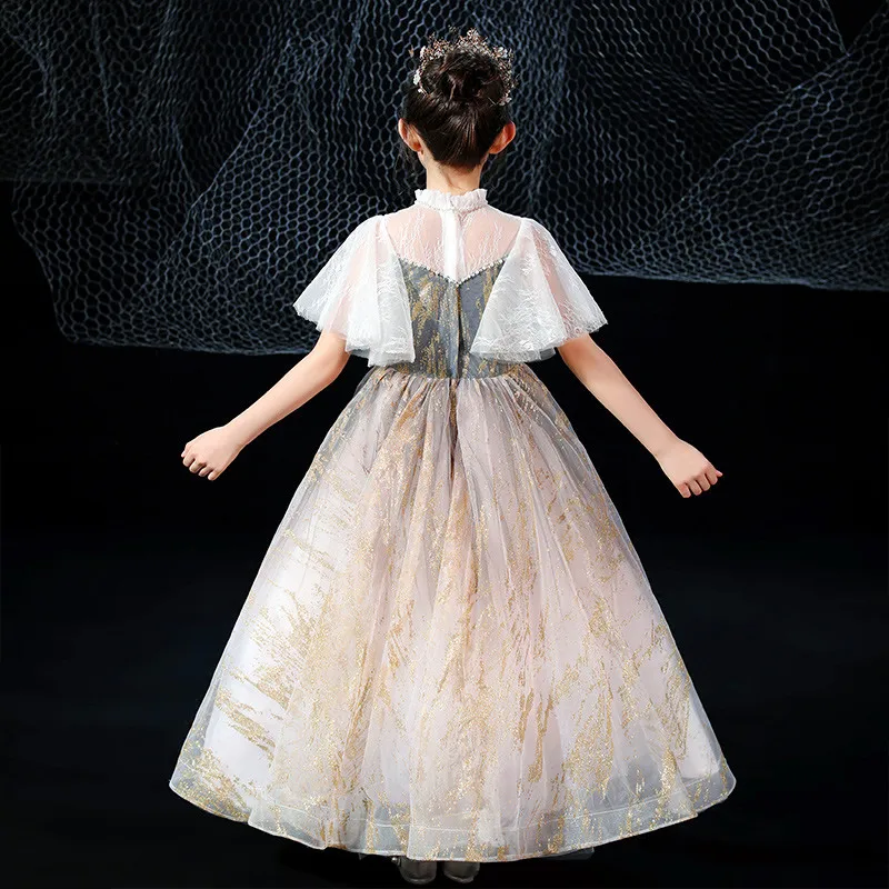 

Little girls Children Elegant Luxury Sequined Evening Party Princess Mesh Dress Kids Model Show Catwalk First Communication Wear
