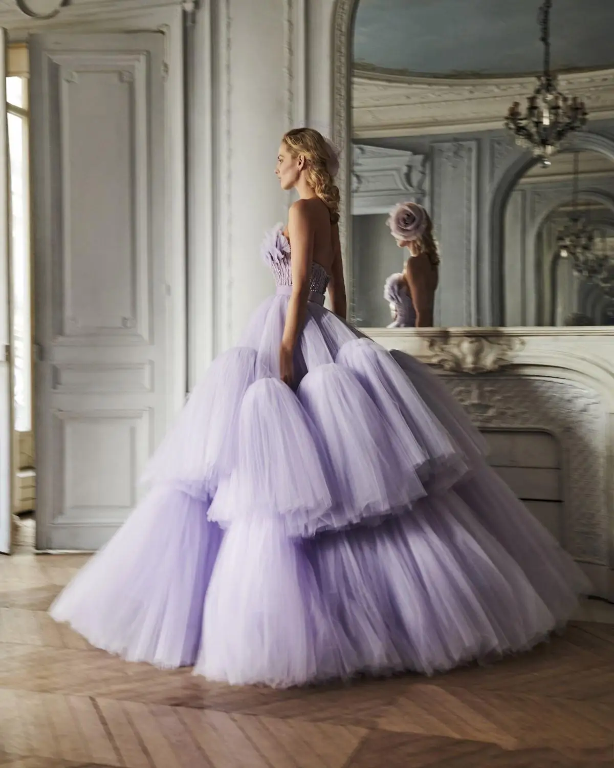 Luxury Purple Ball Gown Prom Dresses Ruffles Tiered Skirts Strapless Evening Dress Party Wear Formal Gowns vestidos robe