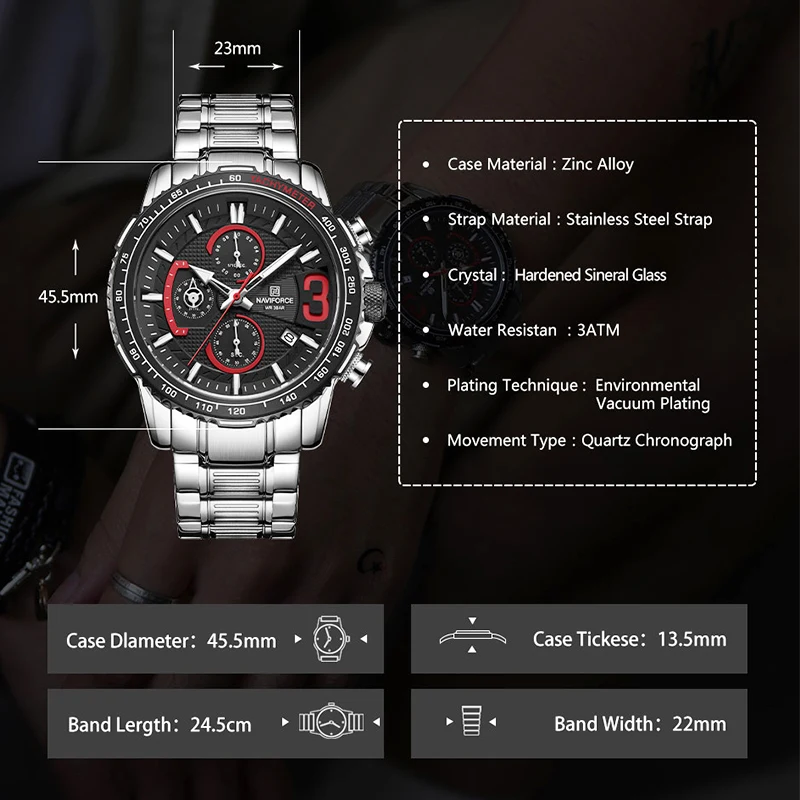 

Top Brand NAVIFORCE Luxury Watch For Men Casual Sports Waterproof Chronograph Quartz Stainless Steel Date Clock Men Wrist Watch