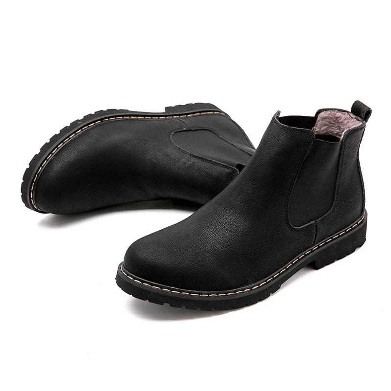 

Chelsea Boots Men Winter Shoes Black Split Leather Boots Mens Footwear Warm Plush Fur Winter Boots For Men Zapatos Hombre