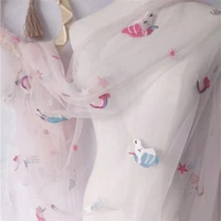 pink off white mesh embroidery lace fabric tulle net yarn cloth cartoon animal unicorn skirt chilren dress doll diy accessories