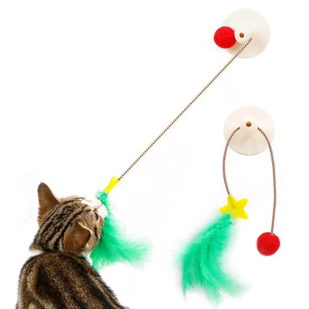 

Sucker Cat Teasing Stick Elastic Kitten Tease Stick Pet Supplie Pet Interactive Feather Toy Cat Premium Sucker Stick Feather Toy