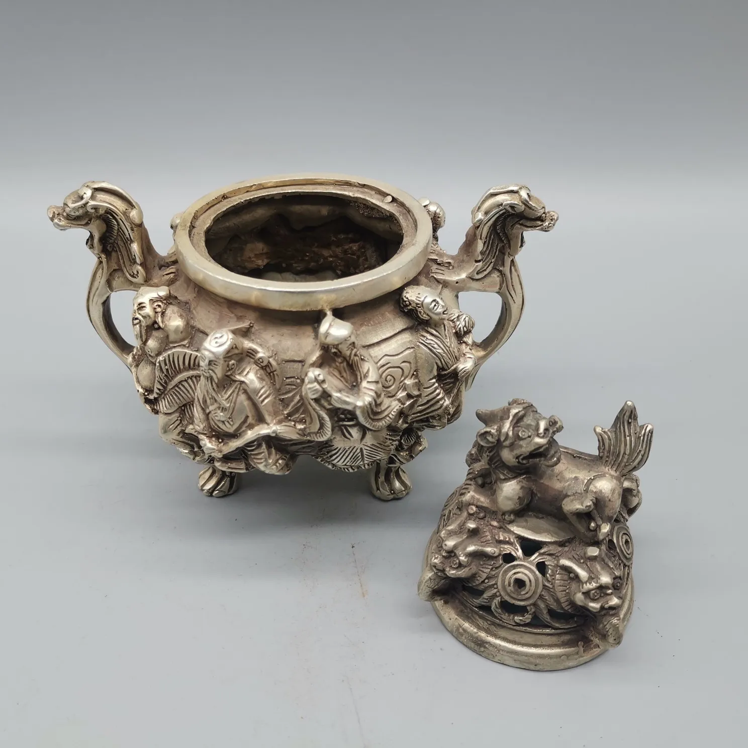 5.5&quot Collect China Paktong Buddhist Eight Immortals Personage Dragon Ear Beast Head Brave Troops Incense Burner Home Decor | Дом и сад