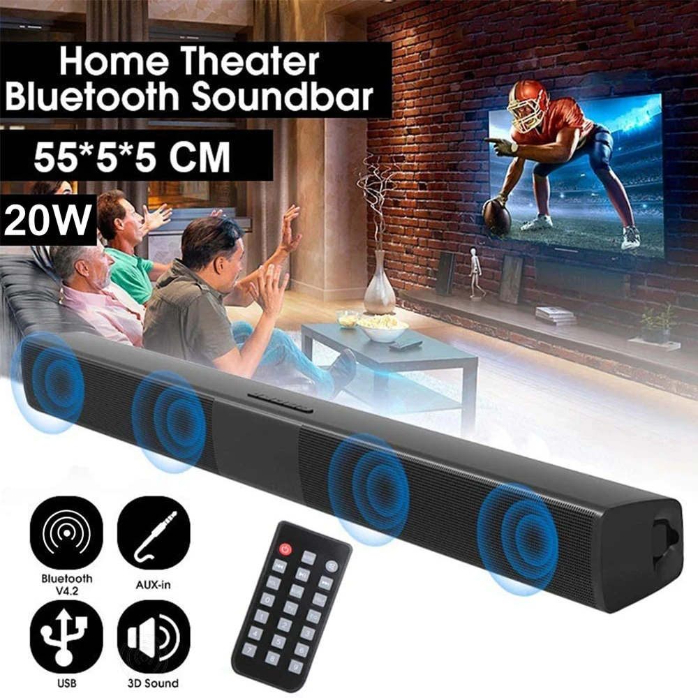 

20W TV Sound Bar Bluetooth Speaker 3D Home Surround Wireless SoundBar for PC Theater Computer Phone Subwoofer Portable FM Radio