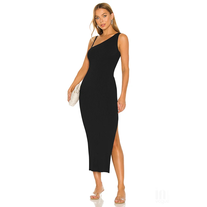 

2021 Fall Sexy Hollow Out Black Split Sleeveless Women Midi Bandage Dress Casual Bodycon Party Robe Femme Vestidos Club BD2099