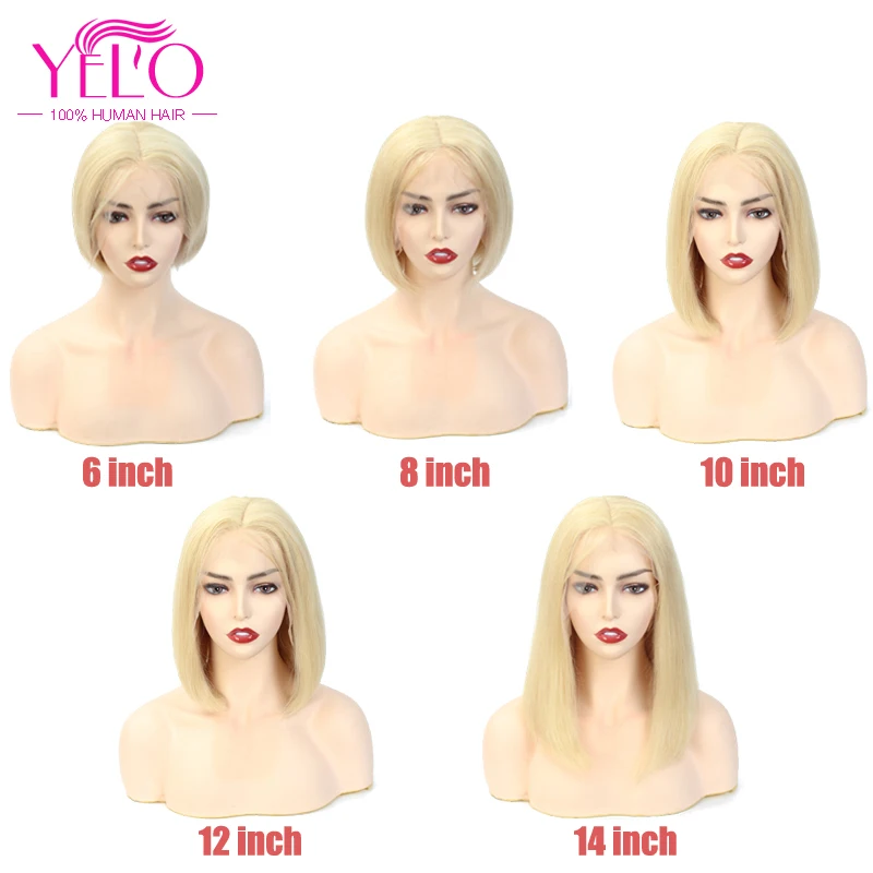 

YELO Hair Products 13X4 Lace Frontal Short BoB Wigs 150% Density 613# Remy Human Hair Brazilian Straight Wig For Women