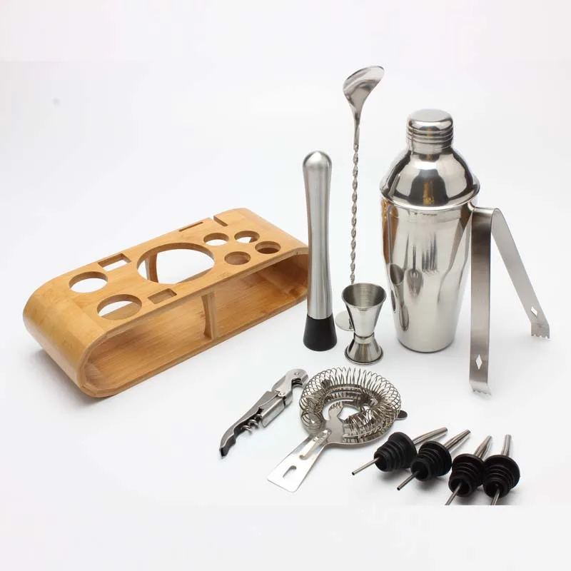 

New Cocktail Shaker Set Elliptical Wooden Base Cocktail Bartender Bar Tool Wine Beer Bottle Wine Pourer Martini Shaker Ork