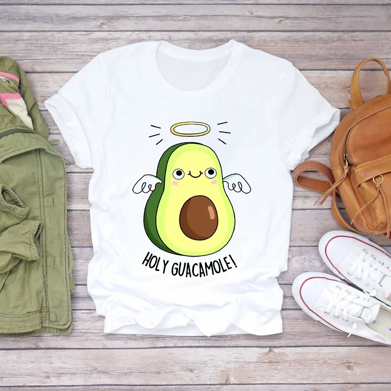 

Women Cartoon Avocado Cat Animal Short Sleeve Fashion Print Lady T-shirts Top Womens Graphic T Shirt Ladies Female Tee T-Shirt