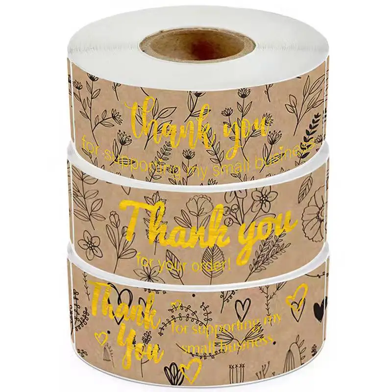 

120 Pcs Rectangle Kraft Paper Bronzing Stickers Roll Thank You for Your Order Seals Sticker Gift Packing Decor Labels Stationery