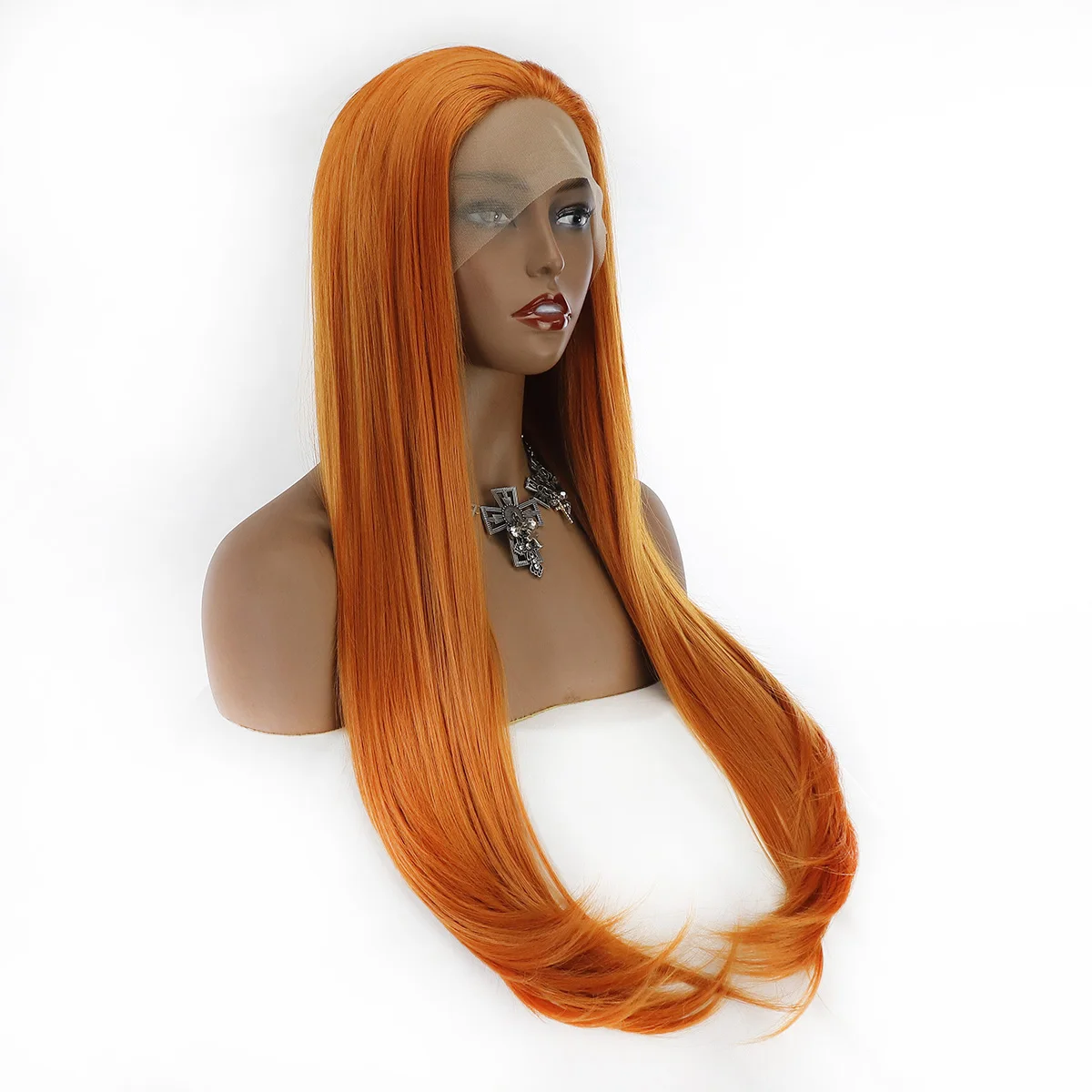 

Orange Silky Straight Synthetic Hair Soft Heat Resistant Lace Front Wigs for Women with Transparent Lace