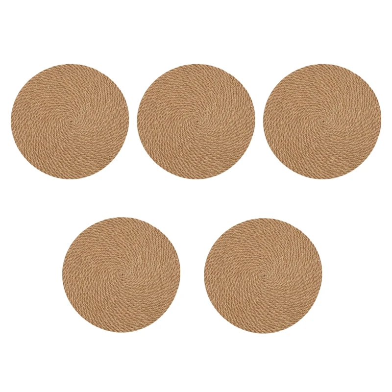 

Round Braided Placemats Set of 5 Jute Handmade 11.8 Inch Heat Resistant Thick Hot Pads Mats Coaster