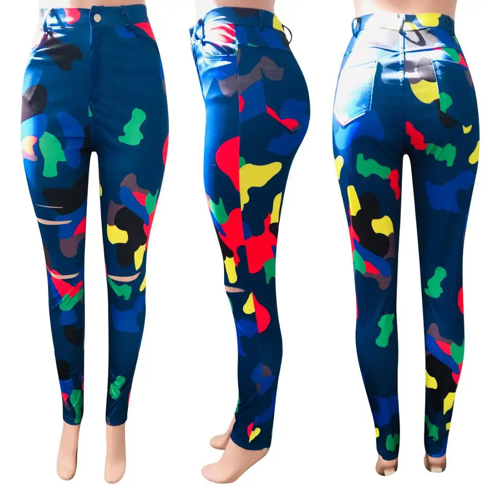 

Hot Selling Autumn Women Casual Pants High Waist Camouflage Printing Hollow Out Pencil Pants For Streetwear Party Winter