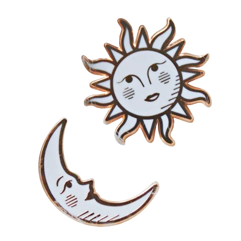 Жесткий эмалированный контактный набор Sun and Moon|Броши| |