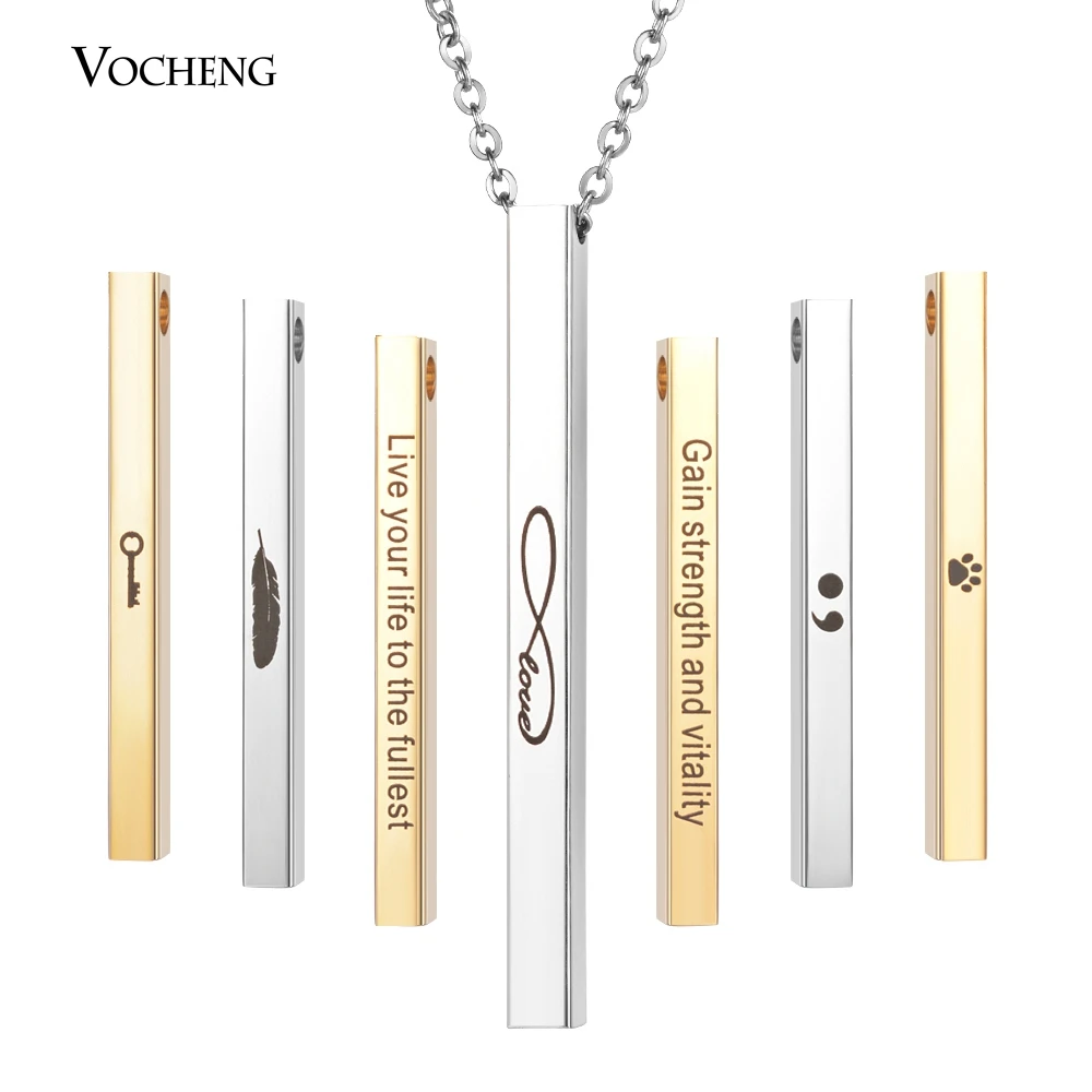 10pcs/lot Custom Four Sides Engraving Personalized Square Bar Custom Name Necklace Unisex Stainless Steel Message Pendant