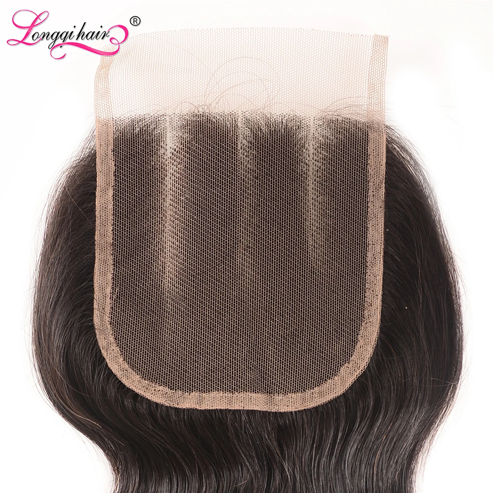 Longqi волосы малазийские волнистые 4x4 кружева закрытие три/средний/свободная часть