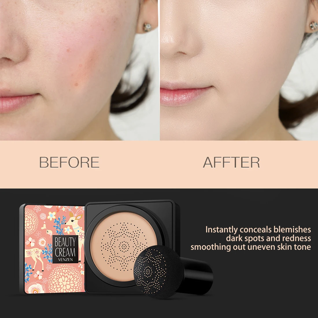 

New Air Cushion BB Foundation Cream Mushroom Head Waterproof Face Makeup Concealer Cushion Brighten Face Base Tone Beauty Tool