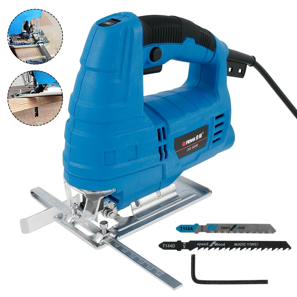 

Jig Saw Variable Speed Electric Saw with 2pcs Blades and 1pc Metal Ruler Electric Home Woodworking Power Tools