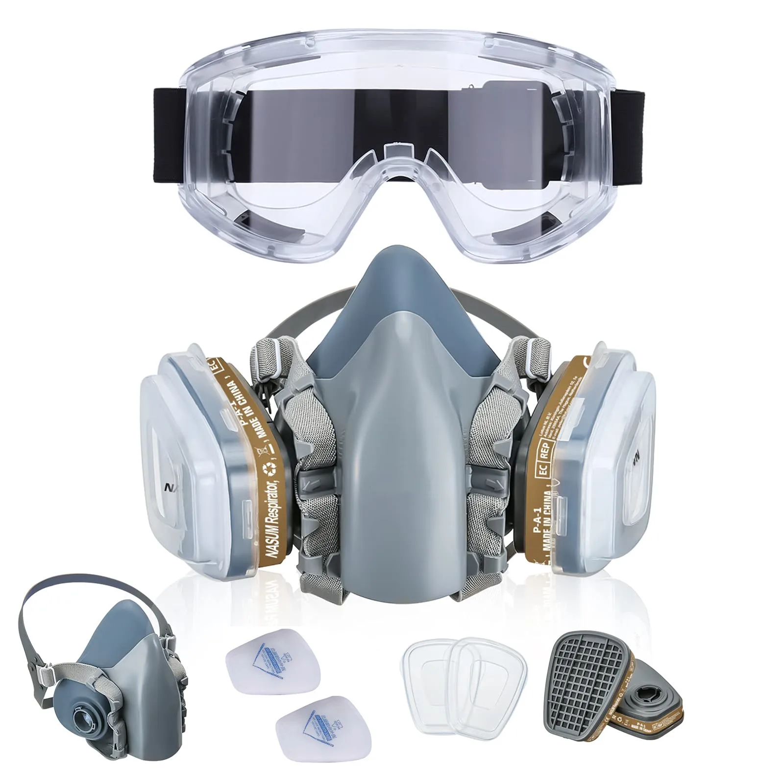 

Dust/Gas Mask With Anti-Fog Goggles Protective Respirator For Spray Paint Pesticide Decoration Formaldehyde