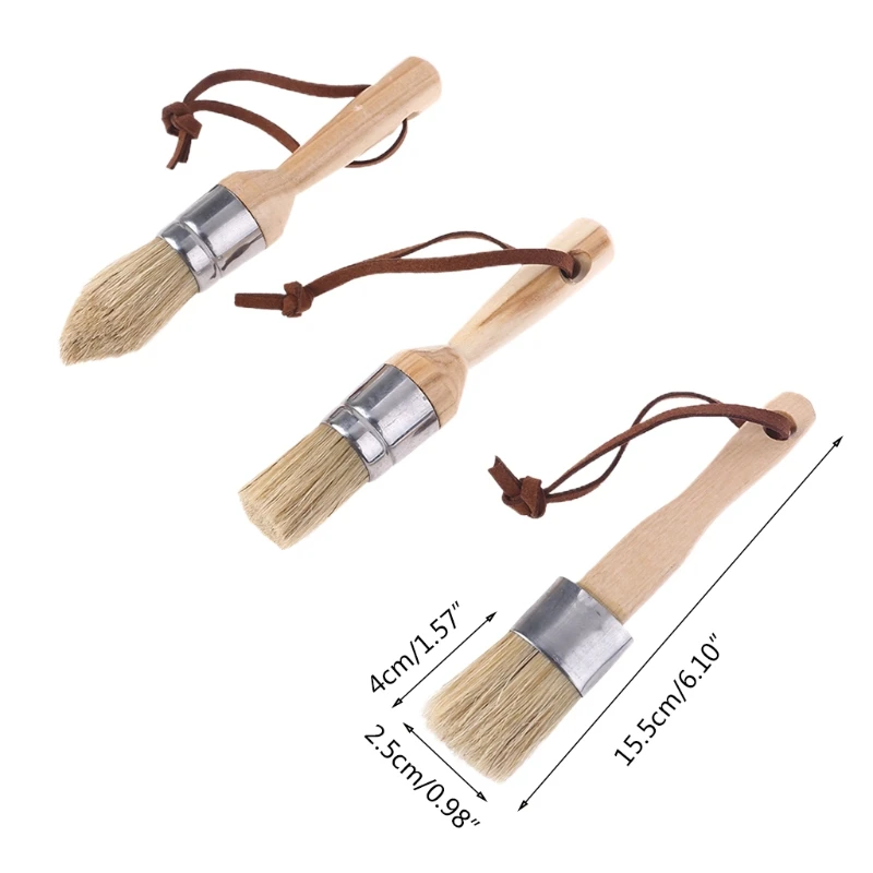 

3 Pcs Round and Flat and Pointed Chalk Paint Wax Brush Ergonomic Wood Handle Natural Bristle Brushes Furniture DIY Paint