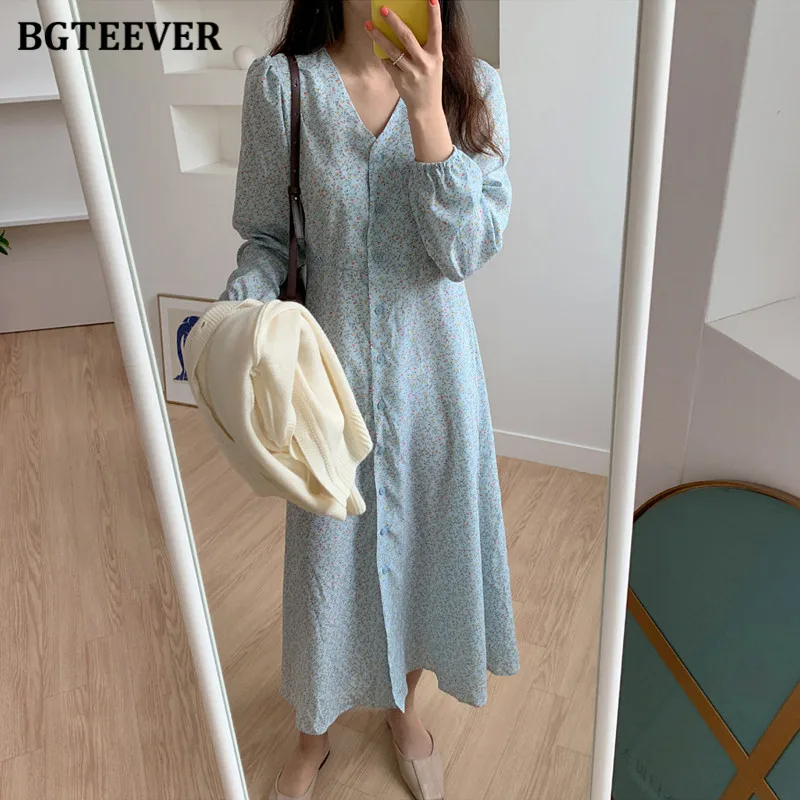 Платье BGTEEVER женское шифоновое с цветочным принтом повседневное винтажное