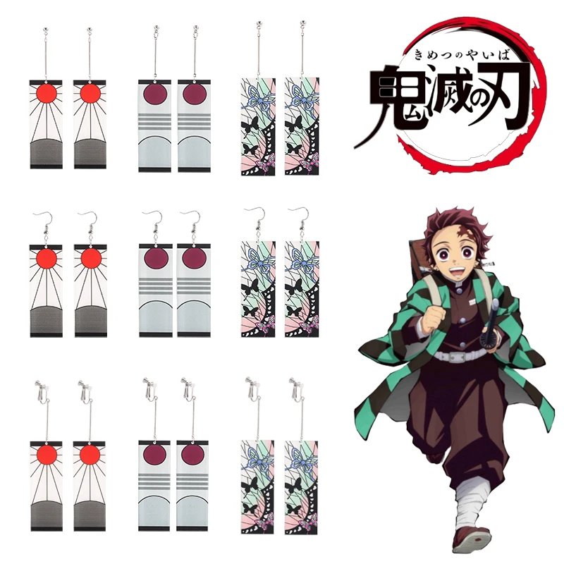 

Cartoon Fashion Anime Demon Slayer Kimetsu No Yaiba Earring Tanjiro Earrings Acrylic Animation Peripheral Earring Cosplay Props