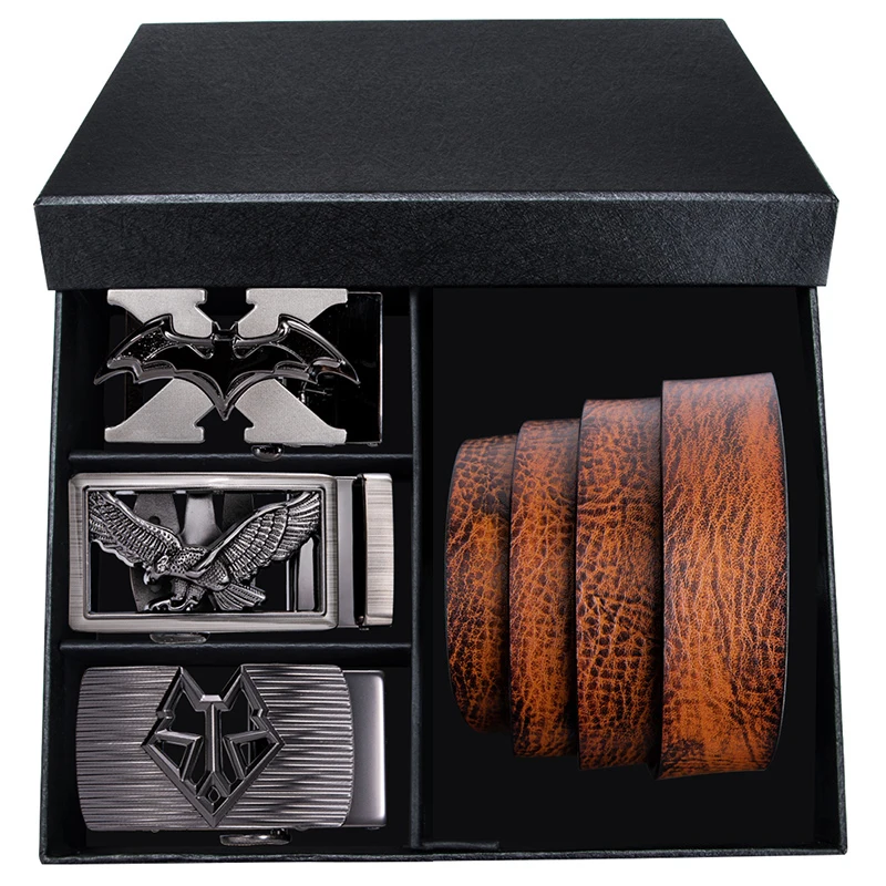 Модный синий кожаный мужской ремень из натуральной кожи с автоматической