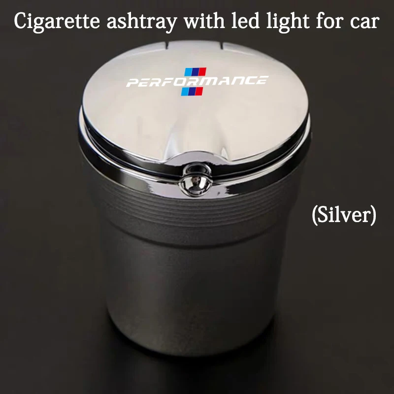 

For bmw m e90 e60 f30 f31 f10 e39 e36 e53 e46 e70 e87Car Ashtray With Blue LED Light Metal Liner Car LOGO styling Accessorie