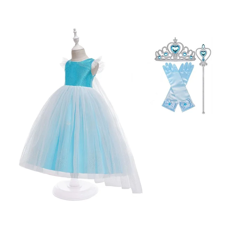 dress set 1 Платье Анны и Эльзы для девочек Рождественский Костюм Снежинки для принцесс детский парик Анны Корона комплект детская одежда для косплея - Цвет: dress set 1
