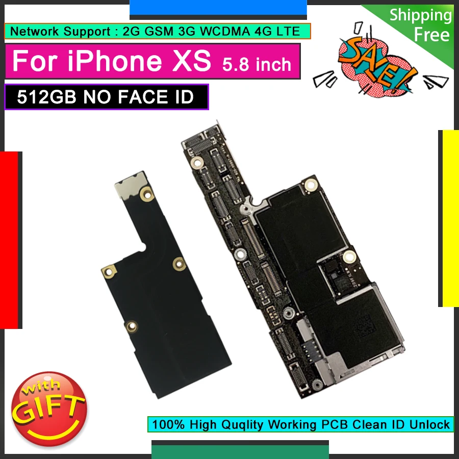 

Original Motherboard Free iCloud Logic Board For IPhone XS 512GB Factory Unlocked Mainboard NO Face ID Good Working Plate