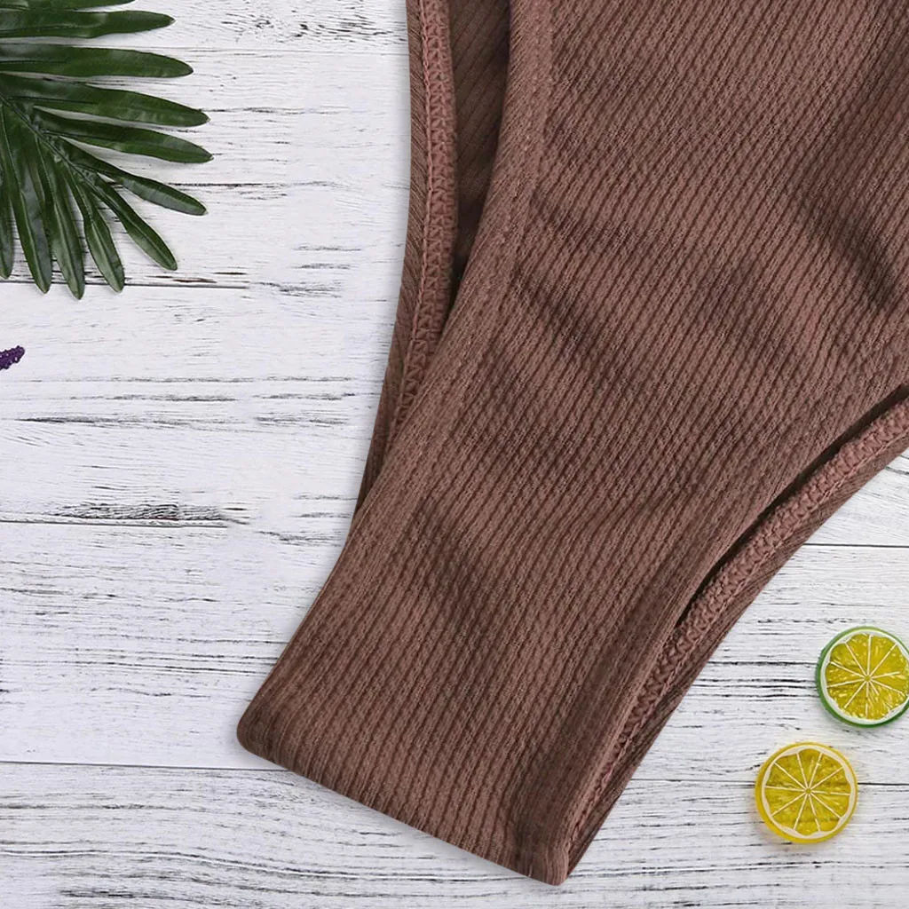 Женское однотонное бикини Раздельный купальник коричневый жилет консервативное