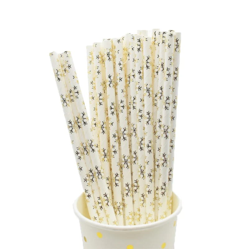 25pcs Goldsnowflake 25 шт. «Рассвет Справедливости» Золотое Сердце Звезда фольга полосатая бумага соломинки Рождественское украшение для вечеринки счастливые новогодние поставки вечерние блага - Цвет: 25pcs Goldsnowflake