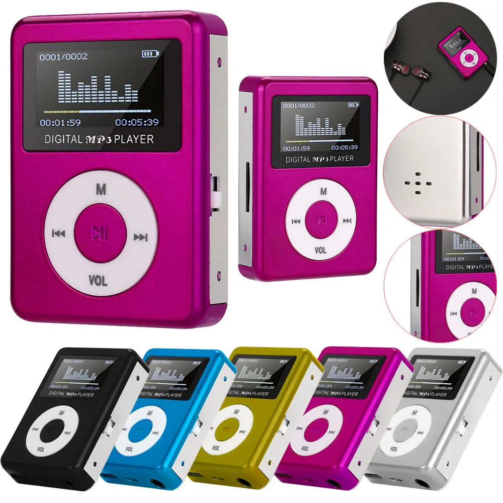 

Миниатюрный mp3-плеер с USB и ЖК-экраном, Поддержка карт памяти Micro SD и TF 32 ГБ, спортивные музыкальные медиа-проигрыватели, встроенные аккумулят...