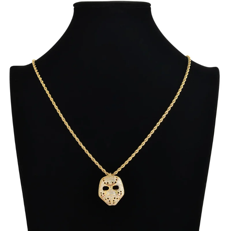 

Hip Hop Rhinestone Necklace Ice Out Personalized Retro Mask Pendant Cubic Zircon Chain Luxury Rock Jewelry