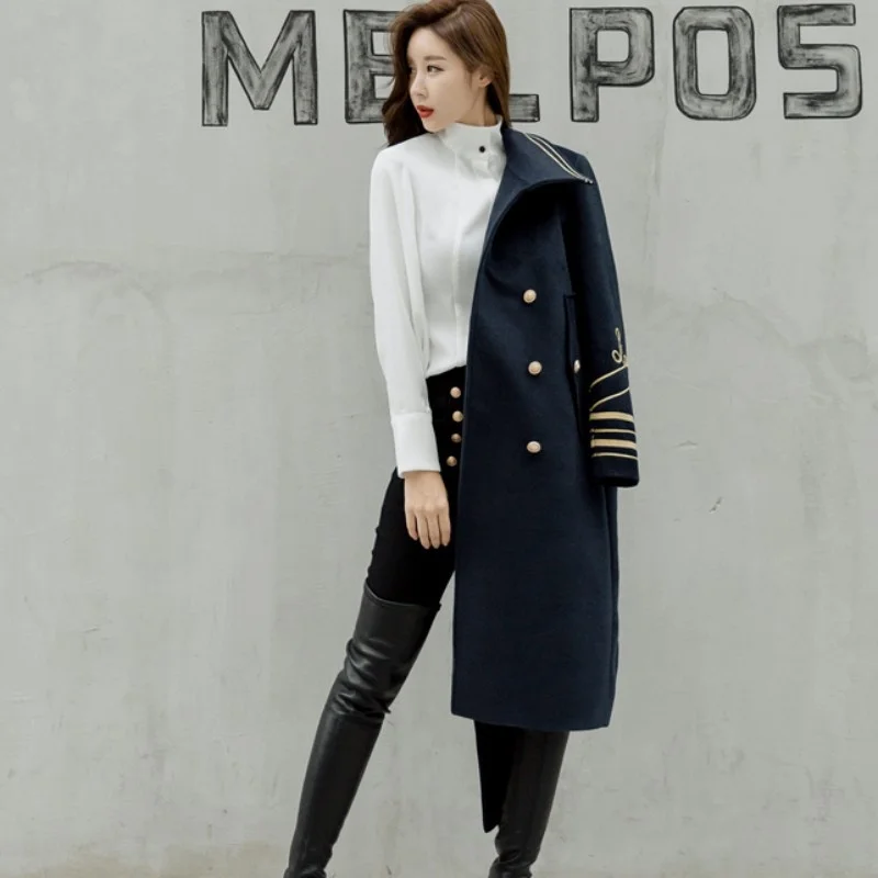 Женское длинное пальто в стиле бойфренд из вуанино двубортное