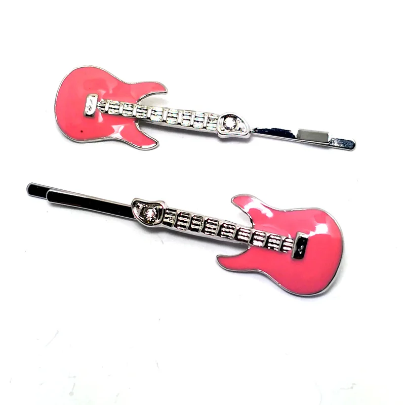 Гитара с отделкой кристаллами заколки для волос модным металлическим Розовая