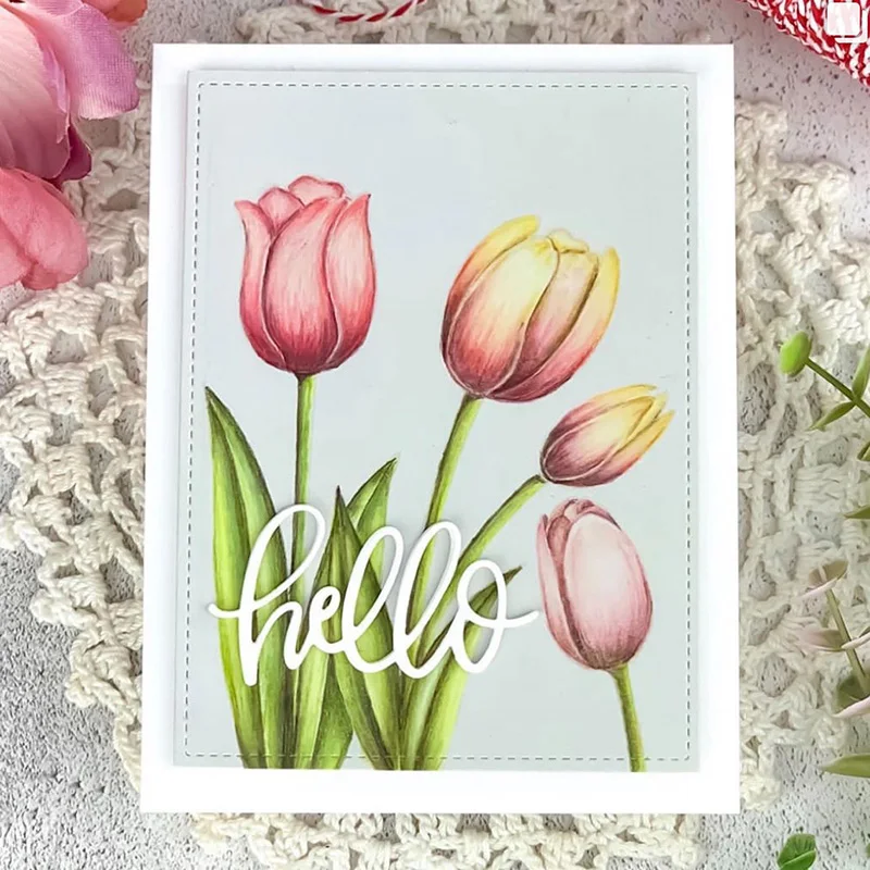 

JC Metal Cutting Dies and Rubber Stamps Tulip Flowers Scrapbooking Craft Stencil Card Make Album Sheet Model Mold Die Cut Decor