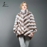 fursarcar 2021 new winter women flared sleeves natural real rex rabbit fur coat fashion loose luxury chinchilla jacket