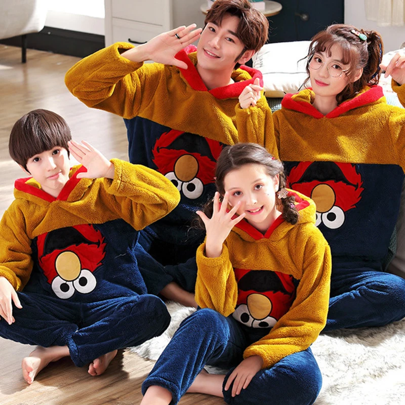 Зимний Пижамный комплект для родителей и детей Детские фланелевые пижамы