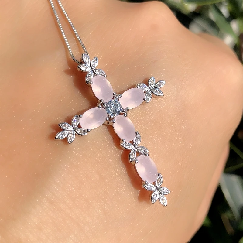 Роскошное ожерелье с разноцветным крестом для женщин круглый белый кубический