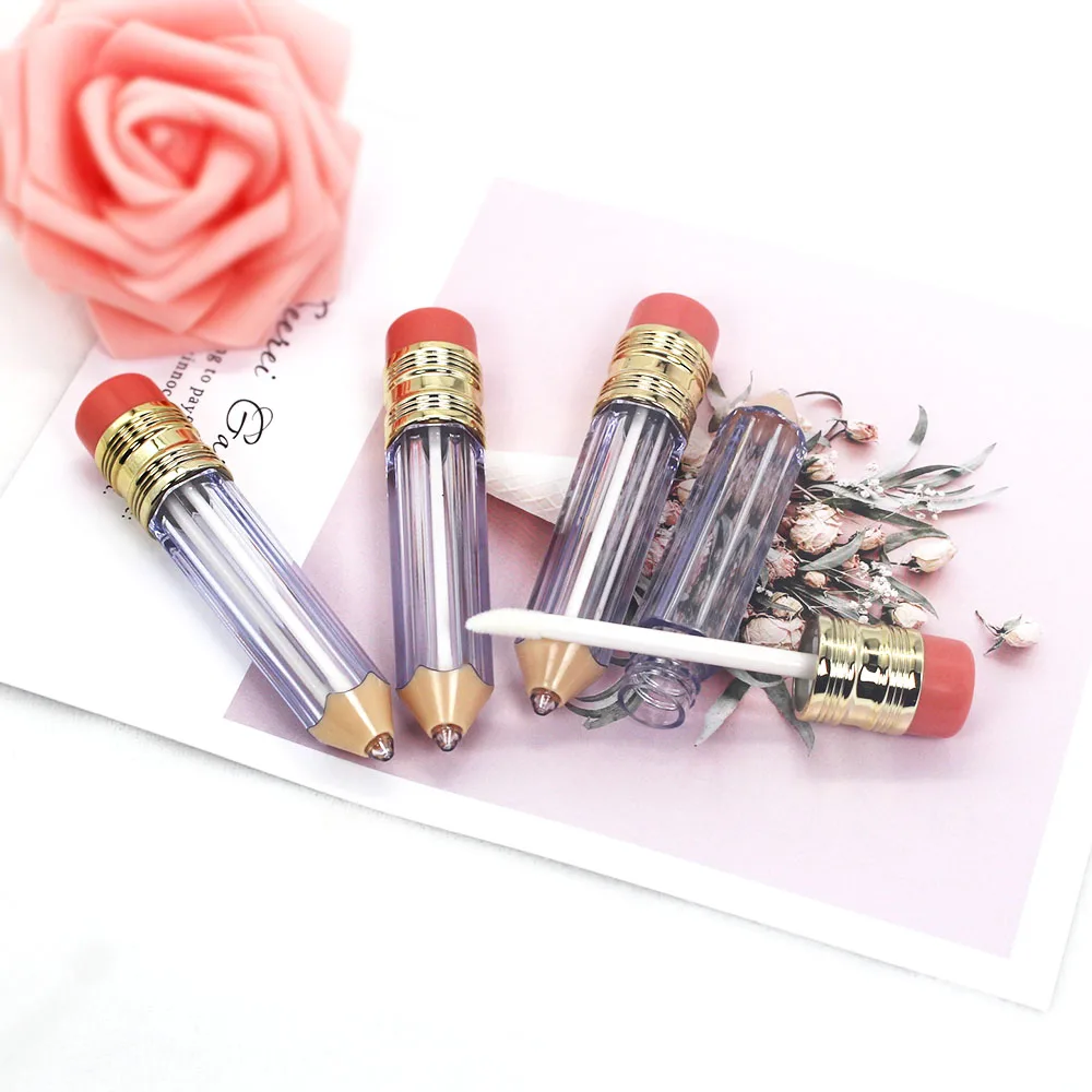 

5ml transparent plastic pencil lipgloss empty tube cosmetic lip gloss packaging container with stopper