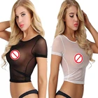 Сексуальный женский прозрачный сетчатый топ с коротким рукавом, футболка, уличная одежда, облегающая Прозрачная Клубная одежда с коротким рукавом