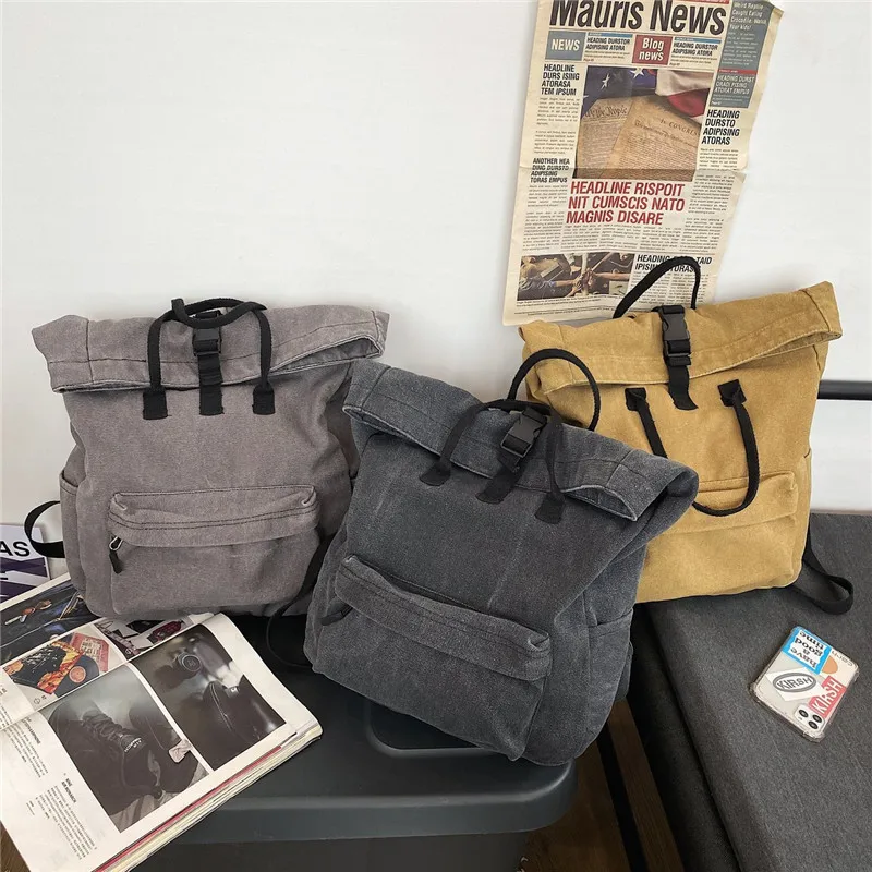 

Fashion Backpack Durable Unisex Backbag Multi-function Khaki Boy Girl Schoolbag Large Capacity Oxford Literary Style