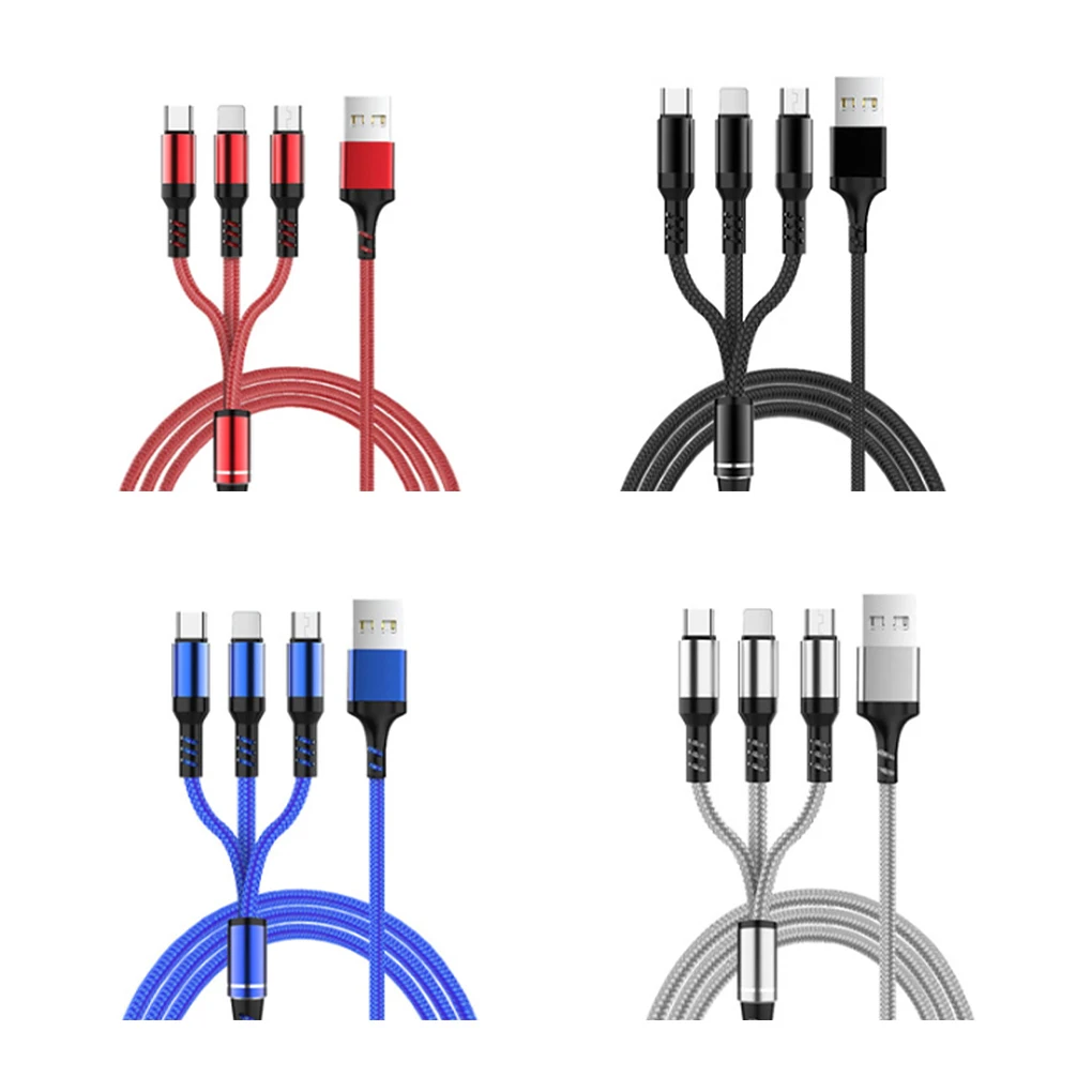 

3 in 1 Charging Cable for iPhone Mobile Phone Charging Cord Type C Micro USB Phone Braided Outer Layer USB Cable 2.8A