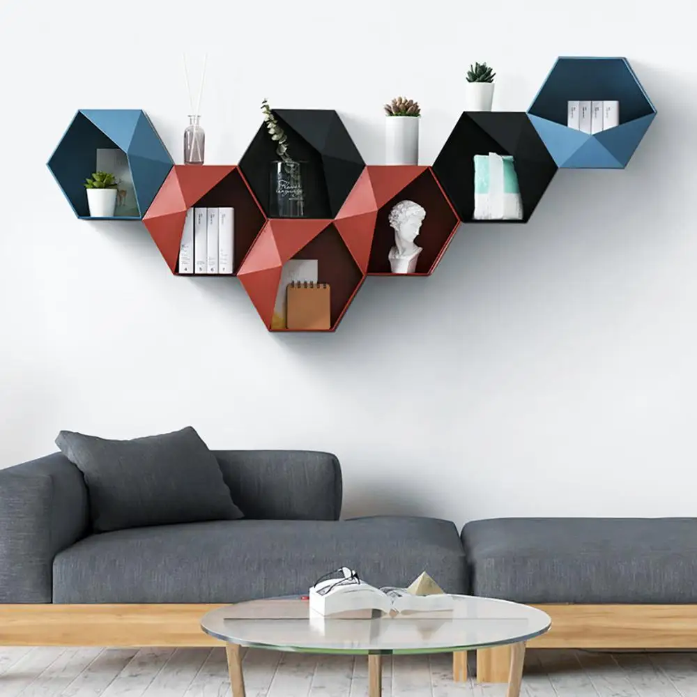 Плавающая полка для гостиной настенная Геометрическая Настенная Декорация без