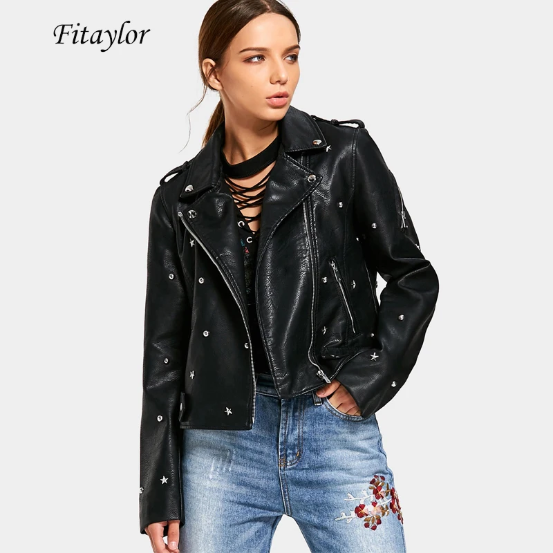 Куртка ftaylor Женская из искусственной мягкой кожи с заклепками черная желтая