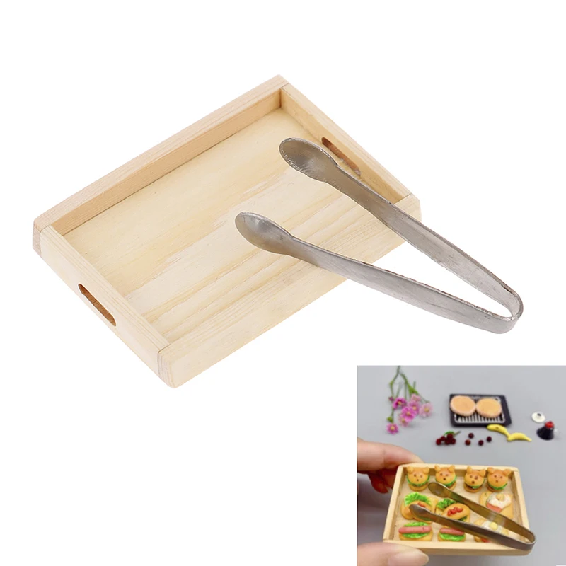 

2 шт./компл. 1:12 миниатюрный деревянный поднос для кукольного домика, модель с зажимом, декоративные аксессуары, игрушки