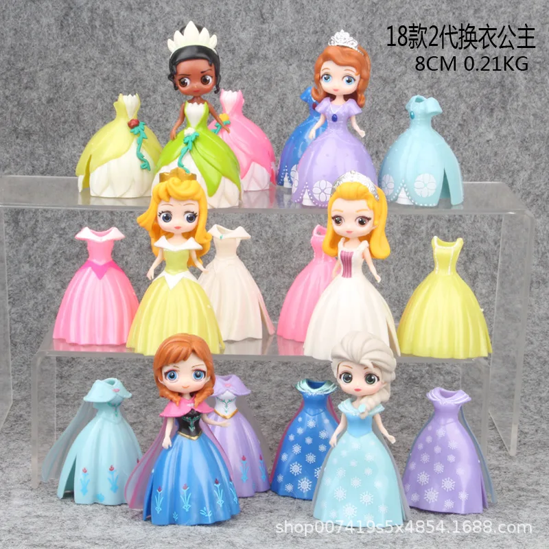 6pcs Set Disney Magic Clip Princess Figures Kids Magiclip Dress Tangled Alice Amber Tiana Dolls Elsa Anna Model Toy For Children