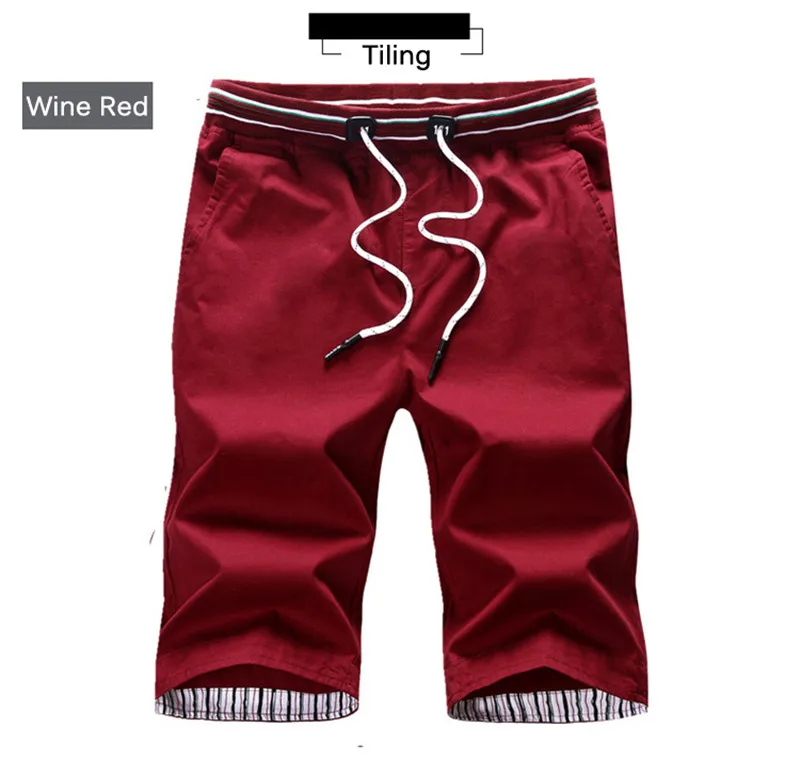 wine red Peilow Летние повседневные шорты Для мужчин хлопок Slim Fit Solid Цвет до колена эластичный пояс Бермуды пляжные шорты брюки размер M~ 5XL - Цвет: wine red